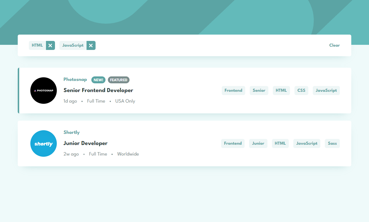 Job listings with filtering image